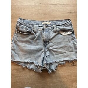 Levi's Mid Length Jean Shorts Womens 28 Blue Denim 5 Pockets Raw Hem Low Rise